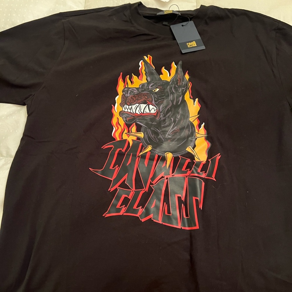 Roberto Cavalli Black and Red Short Sleeve Tee